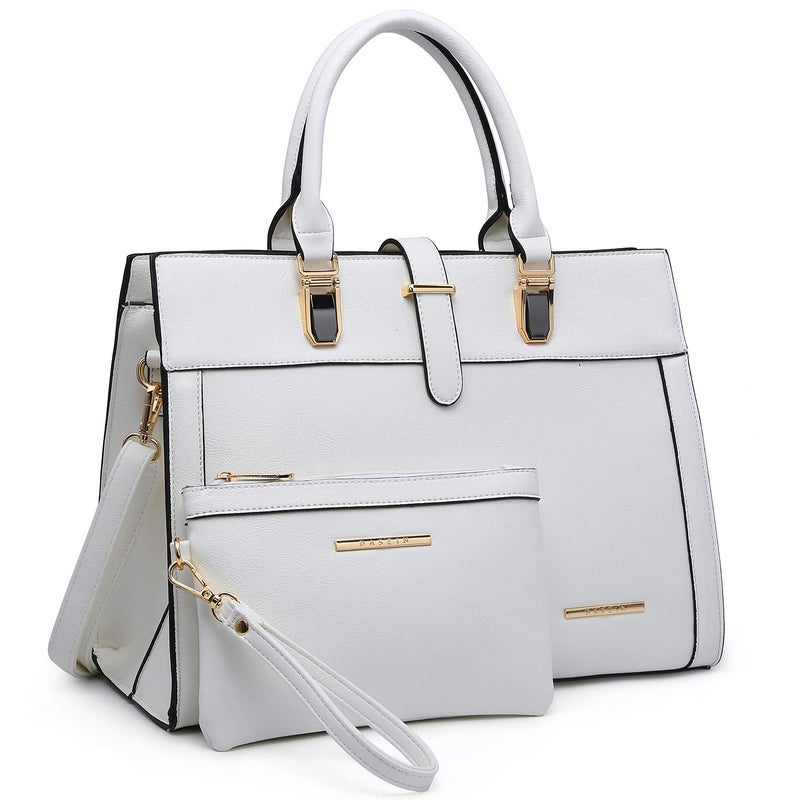 DASEIN Women's Handbag Flap-over Belt Shoulder Bag Top Handle Tote Satchel Purse Work Bag w/Matching Wristlet (White) - Image 1